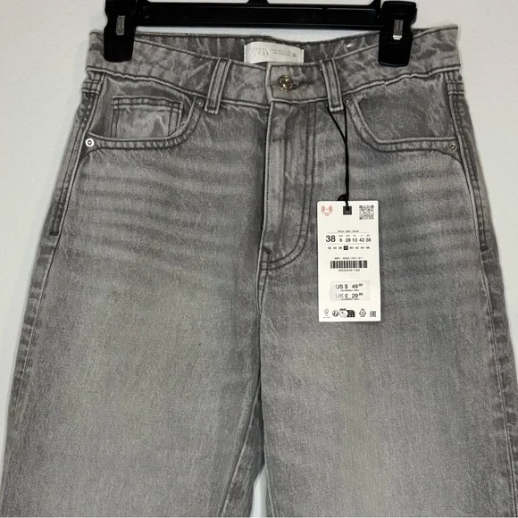 Zara High-Waisted Straight Leg Jeans - Grey Wash - Women’s Size 6 - Picture 2 of 9